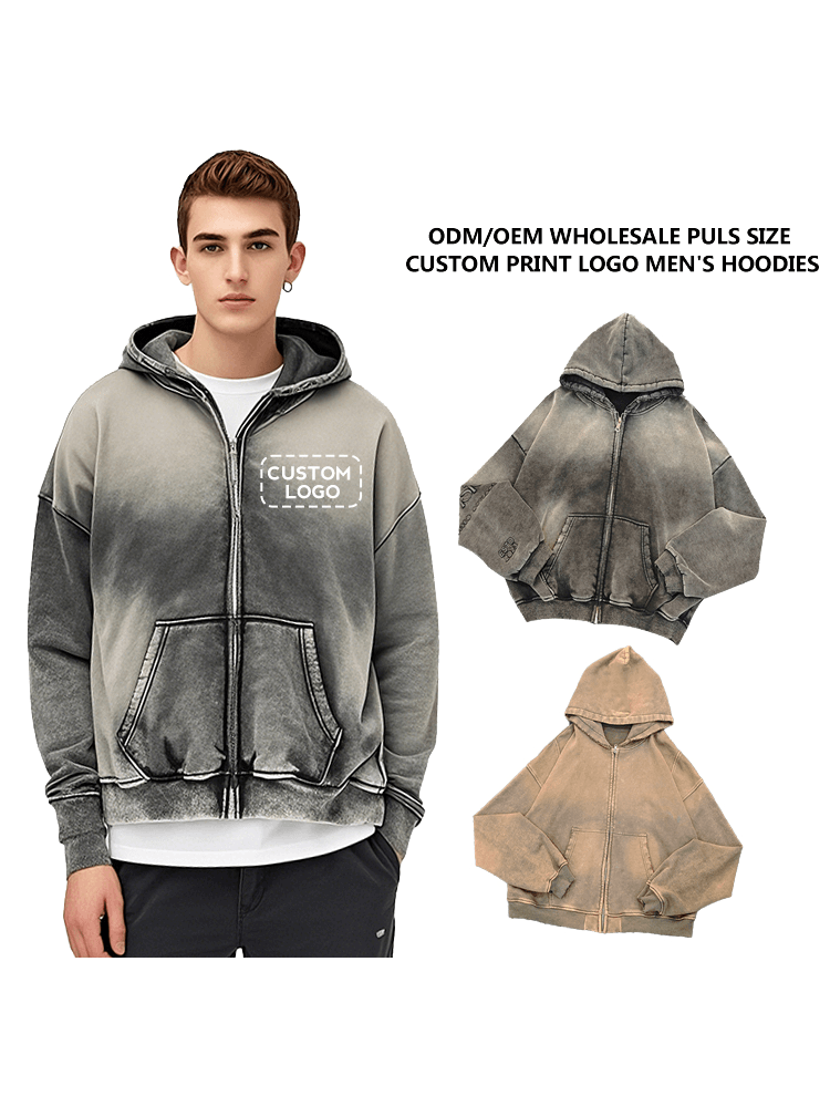 ODMOEM Groothandel zuurwassing Custom Print logo Heren Hoodies