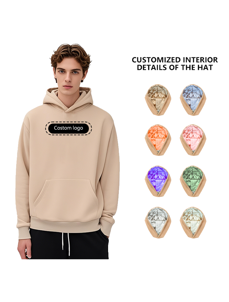 Aangepaste satijnen hoodie met zijden voering aan de binnenkant