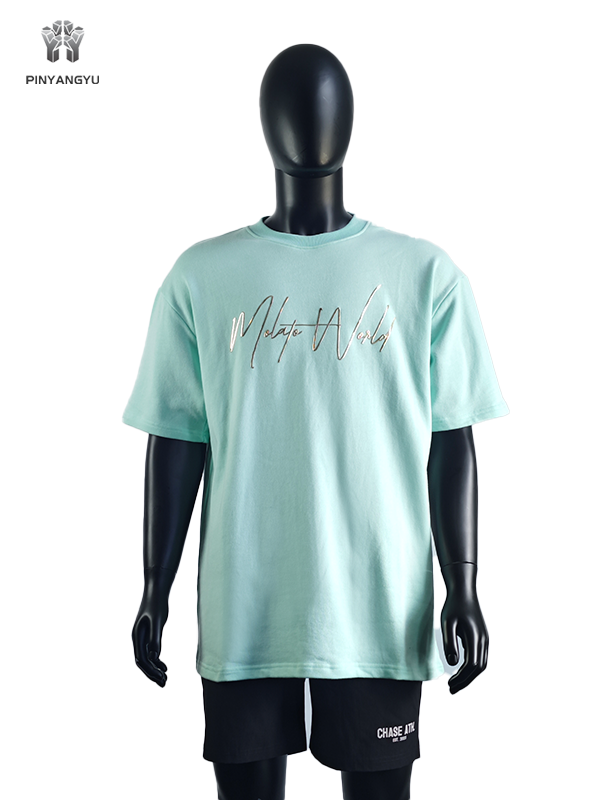 Groothandel gouden zeefdruk grafisch logo gouden foliedruk plus size T-shirts voor mannen
