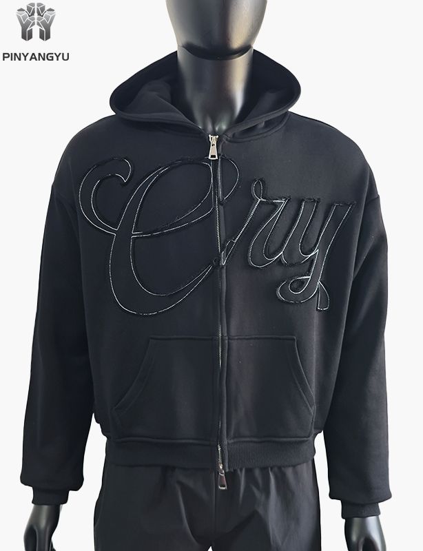 patch borduurwerk op maat gemaakte hoodie met dubbele rits
