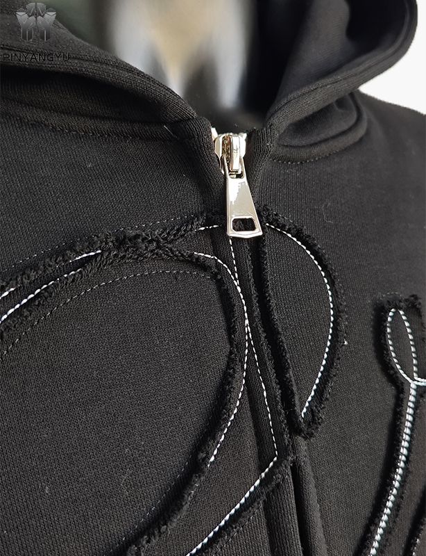 patch borduurwerk op maat gemaakte hoodie met dubbele rits