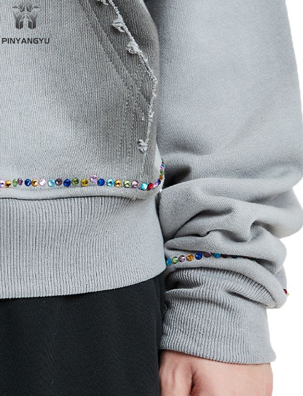 Aangepaste vintage geborduurde strass streetwear zeefdruk zure wassing oversized 100% katoen milieuvriendelijke hoge kwaliteit