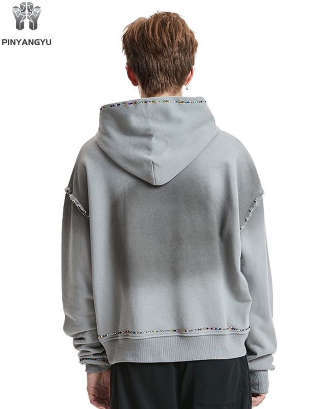 Aangepaste vintage geborduurde strass streetwear zeefdruk zure wassing oversized 100% katoen milieuvriendelijke hoge kwaliteit