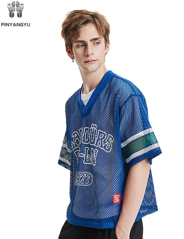 Aangepast Macro Mesh T-shirt, ademend groot mesh T-shirt voor sport en zomer