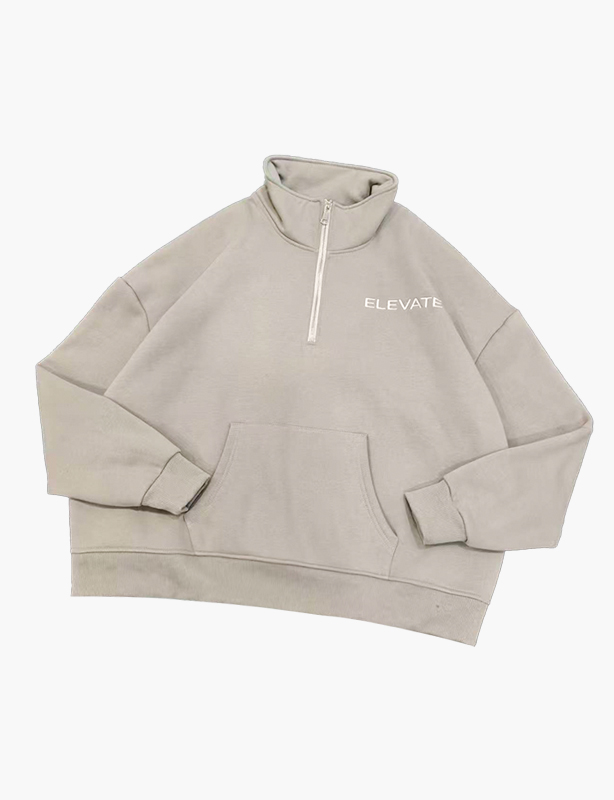 Hoge kwaliteit op maat gemaakt logo dames ronde hals badstof lange hoodies 100% katoen sweatshirt met halve rits gemaakt China OEM