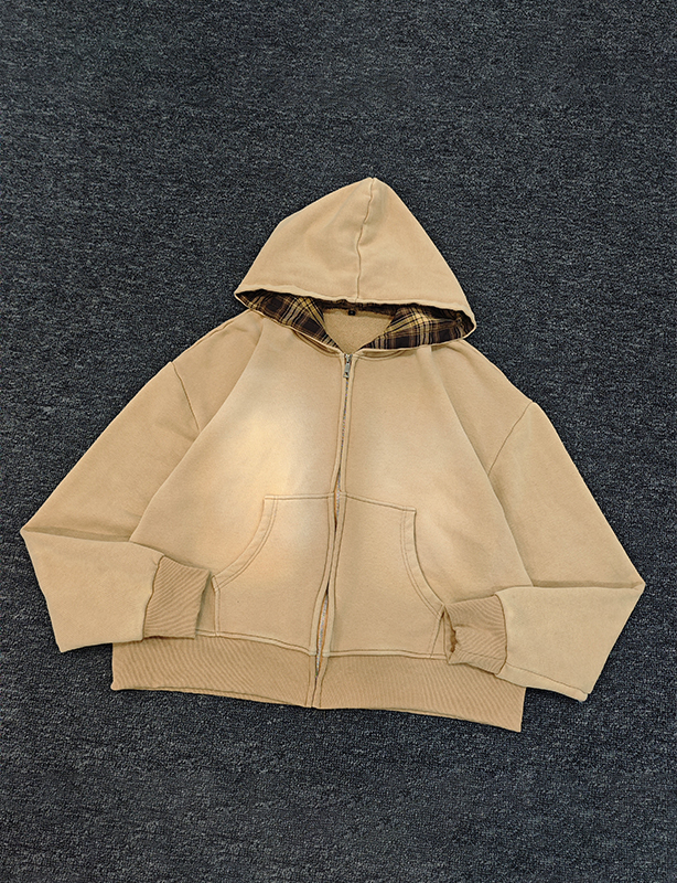 Op maat gemaakt logo fleece borduurwerk effen katoen voor dubbele ritssluiting hoodie voor heren herfst oversized rits hoodies