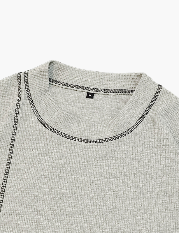 OEM aangepaste streetwear-t-shirts met wafelpatroon en lange mouwen Fabrikant Crop Box Fit Oversize Thermal voor heren