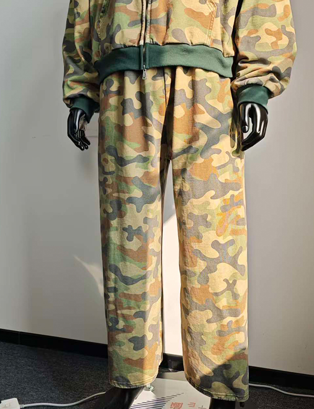 Aangepaste boxy vintage ritsjassen, streetwear cropped, zwaargewicht, oversized fabrikanten, volledig bedrukte camouflage-hoodie met rits