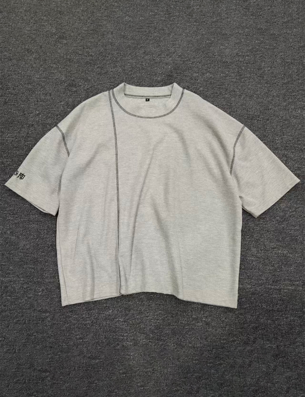 OEM oversized herenwafelgebreid T-shirt - Zacht ademend T-shirt voor ontspannen dagelijks gebruik