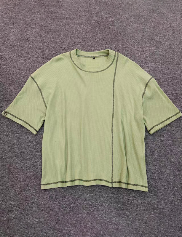 OEM oversized herenwafelgebreid T-shirt - Zacht ademend T-shirt voor ontspannen dagelijks gebruik